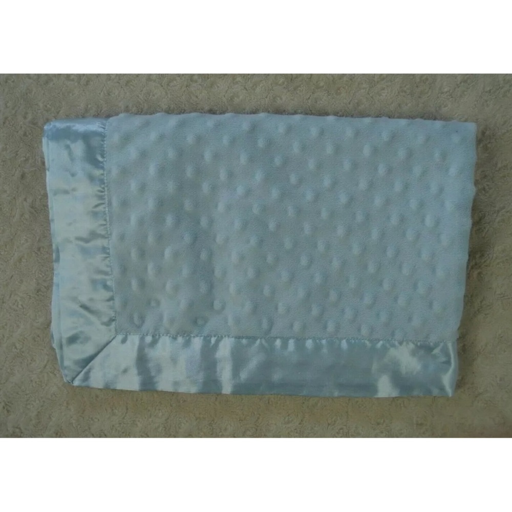 Bearington Baby Collection Light Solid Blue Lovey Blanket Minky Dot Silky Satin
